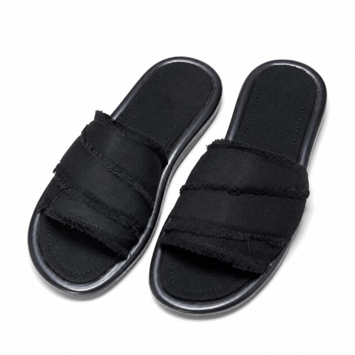 ANOVA Frayed Strap Comfort Slides – Black