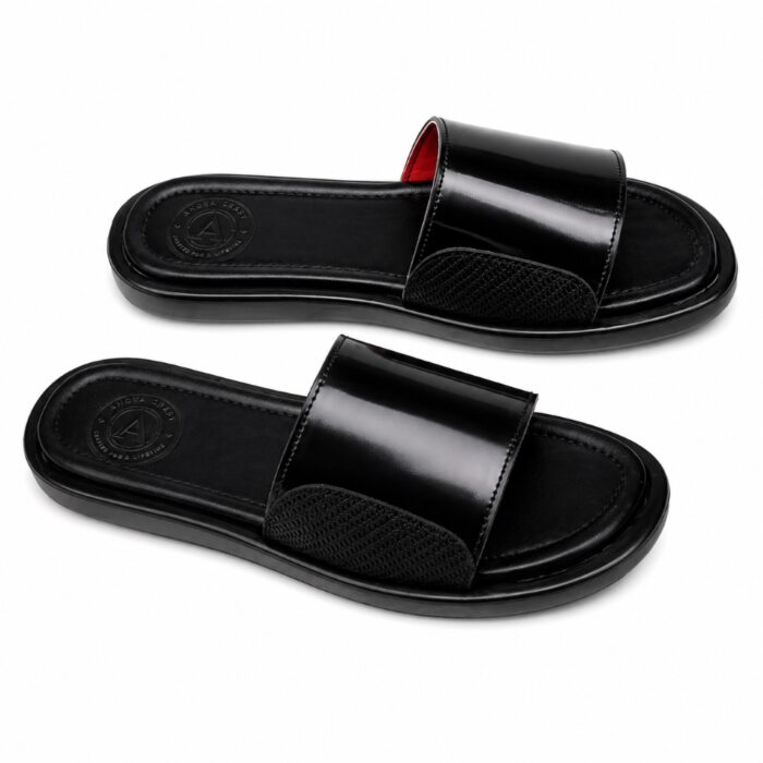 ANOVA Luxe Leather Comfort Slides – Black