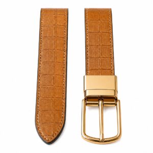 Anova Croc-Embossed Leather Double Head Belt – Tan