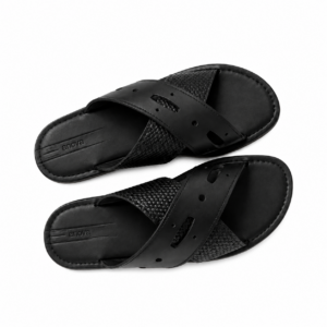 Anova Heritage Cross-Strap Leather Slides – Black