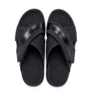Anova Premium Cross Strap Leather Slide Sandals – Black