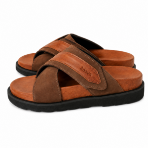 Anova Premium Dual-Tone Leather Slide Sandals – Brown