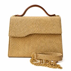 Anova Craft Woven Leather Top Handle Bag – Beige